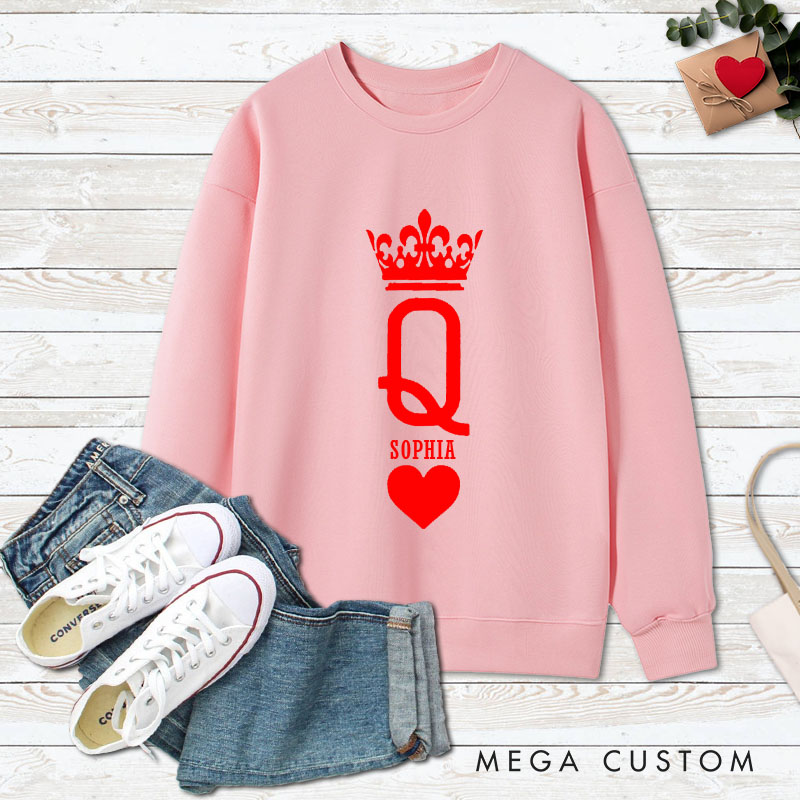 Personalized Couple Minimalist King and Queen with Crown Matching Sweatshirt Couple Valentine's Day Sweatshirt for Husband Wife Boyfriend Girlfriend