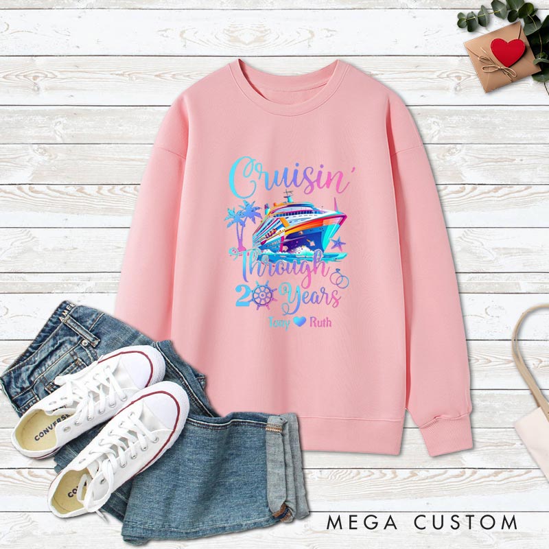 Personalized Couple Cruisin' Through 20 Years Anniversary Sweatshirt Wife Husband Vibrant Anniversary Tops for Him Her Couple Anniversary Outfits