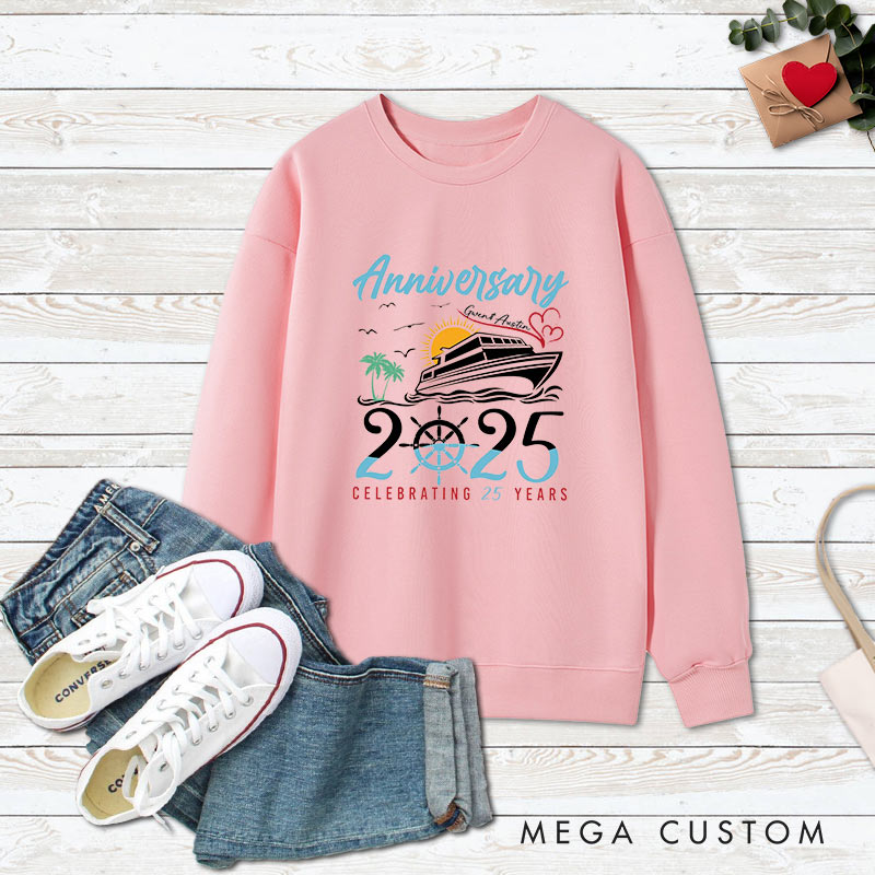 Personalized Couple 25th Cruisin Anniversary Sweatshirt Celebrating 25 Years Anniversary Outfits for Husband Wife Cruisin Gift Tops