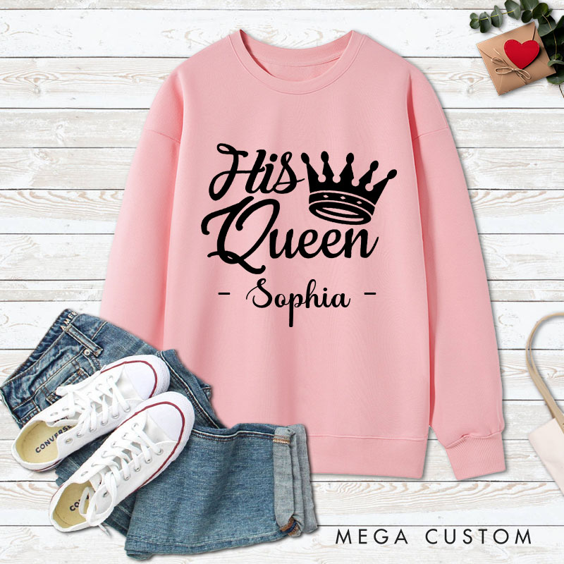 Personalized Couple Elegant Her King and His Queen with Crown Matching Sweatshirt Valentine's Day Sweatshirt for Husband Wife Boyfriend Girlfriend