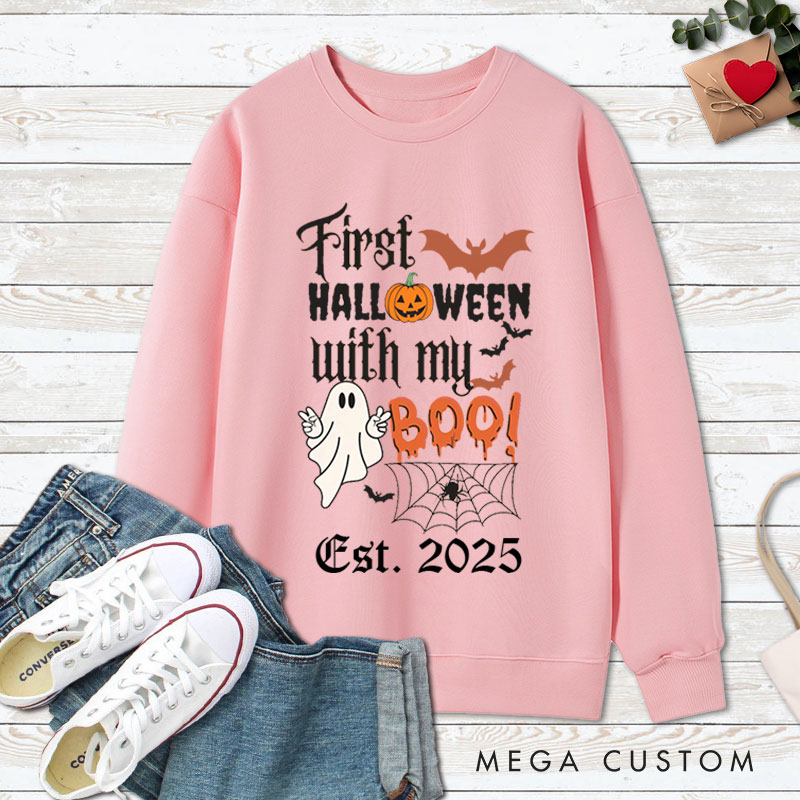 Personalized First Halloween with My Boo Ghost and Pumpkin Couple Sweatshirt