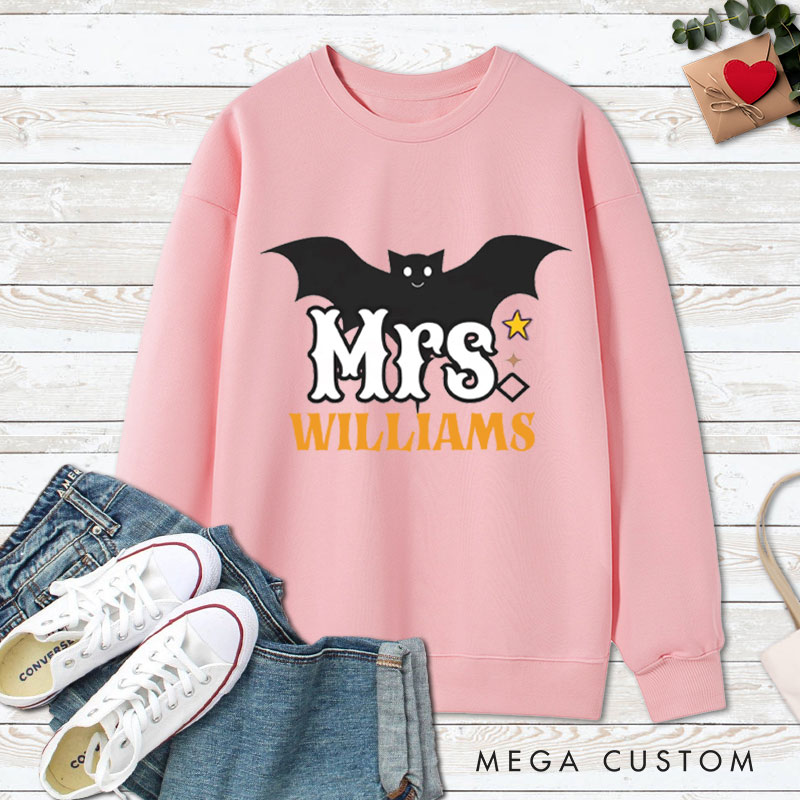 Personalized Mr and Mrs Bat Design with Halloween Theme Couple Sweatshirt