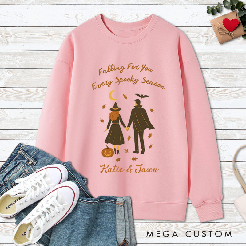 Personalized Falling for You Every Spooky Season Halloween Couple Sweatshirt