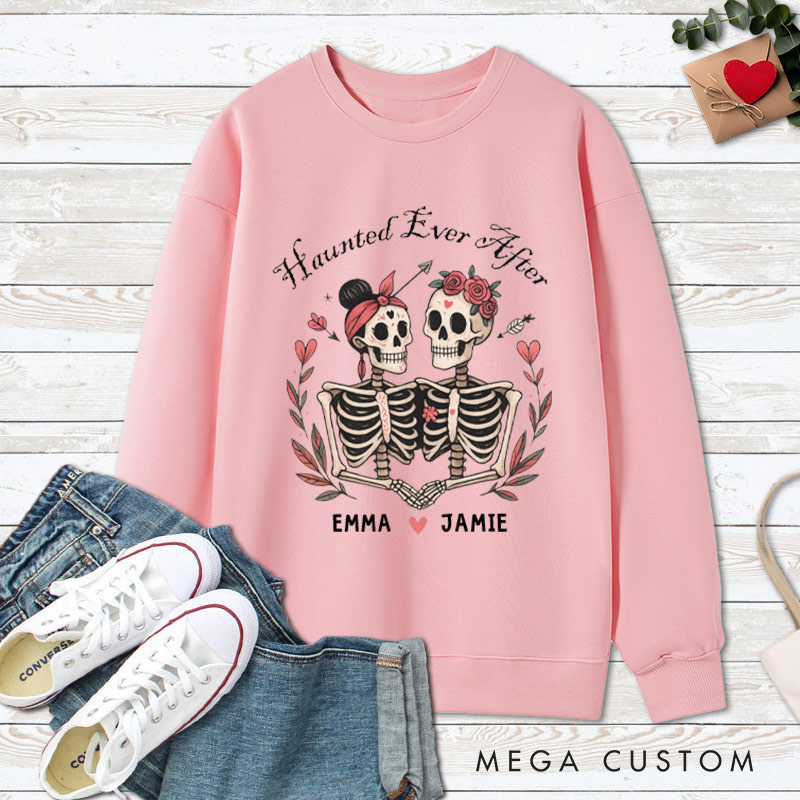 Personalized Haunted Ever After Skeleton Couple Halloween Couple Sweatshirt