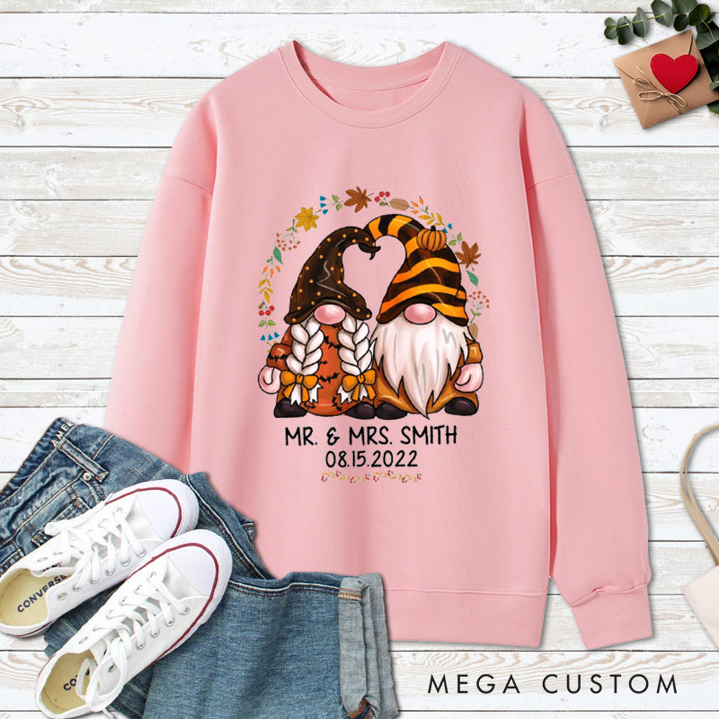 Personalized Mr and Mrs Autumn Gnome Couple Halloween Couple Sweatshirt