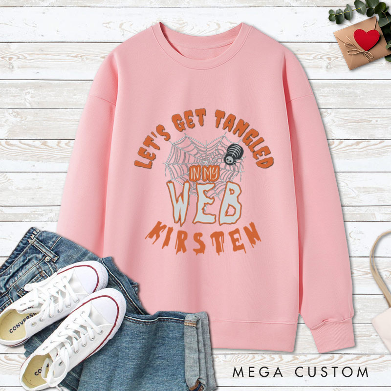Personalized Rattle My Bone and Let's Get Tangled in My Web Halloween Couple Sweatshirt