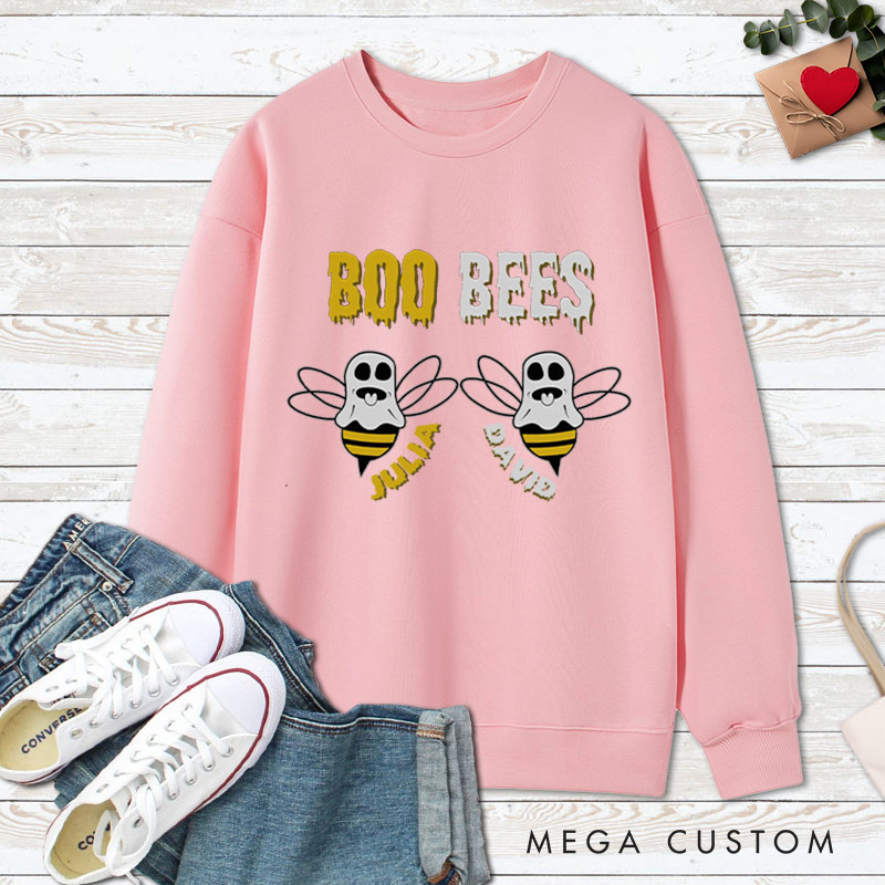 Personalized I Love Her Boo Bees and Boo Bees Halloween Couple Sweatshirt