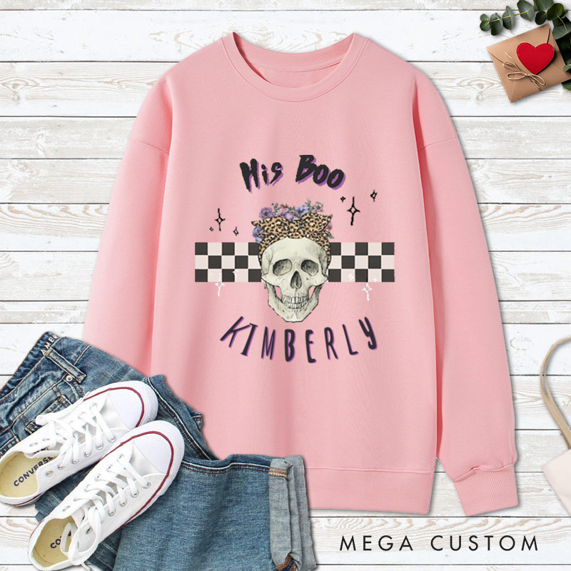Personalized Her Monster and His Boo Skull Halloween Couple Sweatshirt
