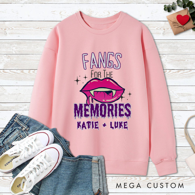 Personalized Love at First Bite & Fangs for the Memories Halloween Couple Sweatshirt