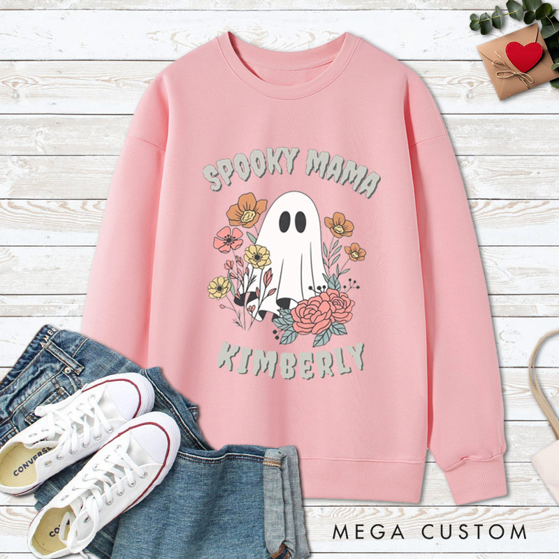 Personalized Spooky Dad and Spooky Mama Couple Ghost Halloween Couple Sweatshirt