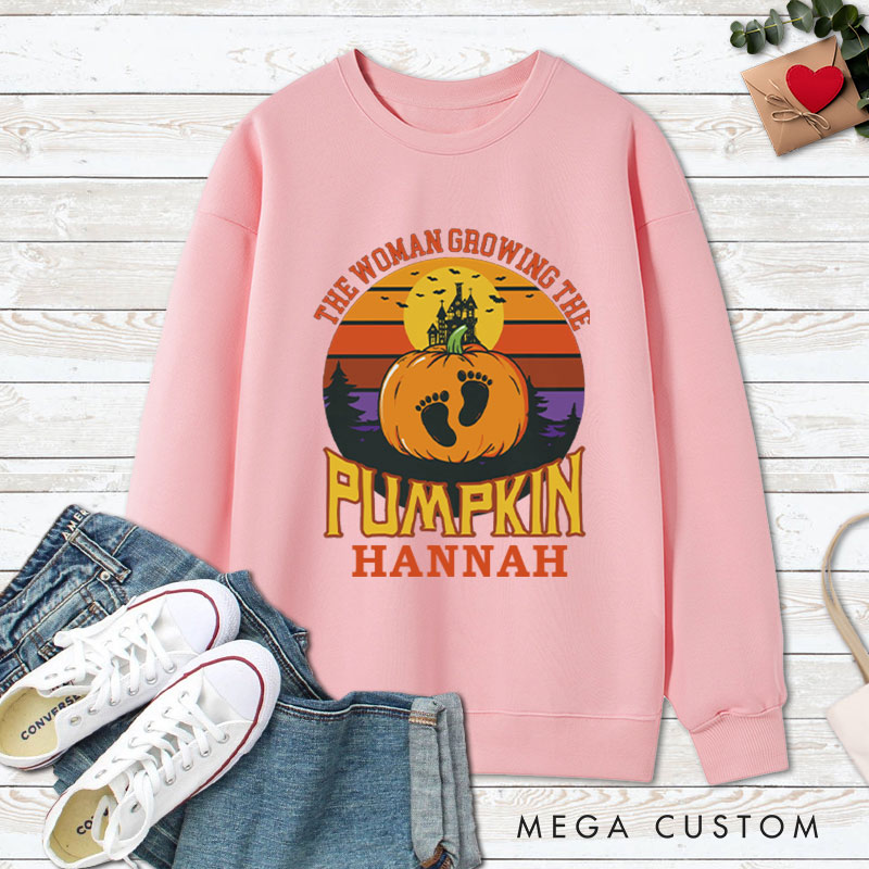 Personalized The Man Behind the Pumpkin and The Woman Growing the Pumpkin Halloween Couple Sweatshirt