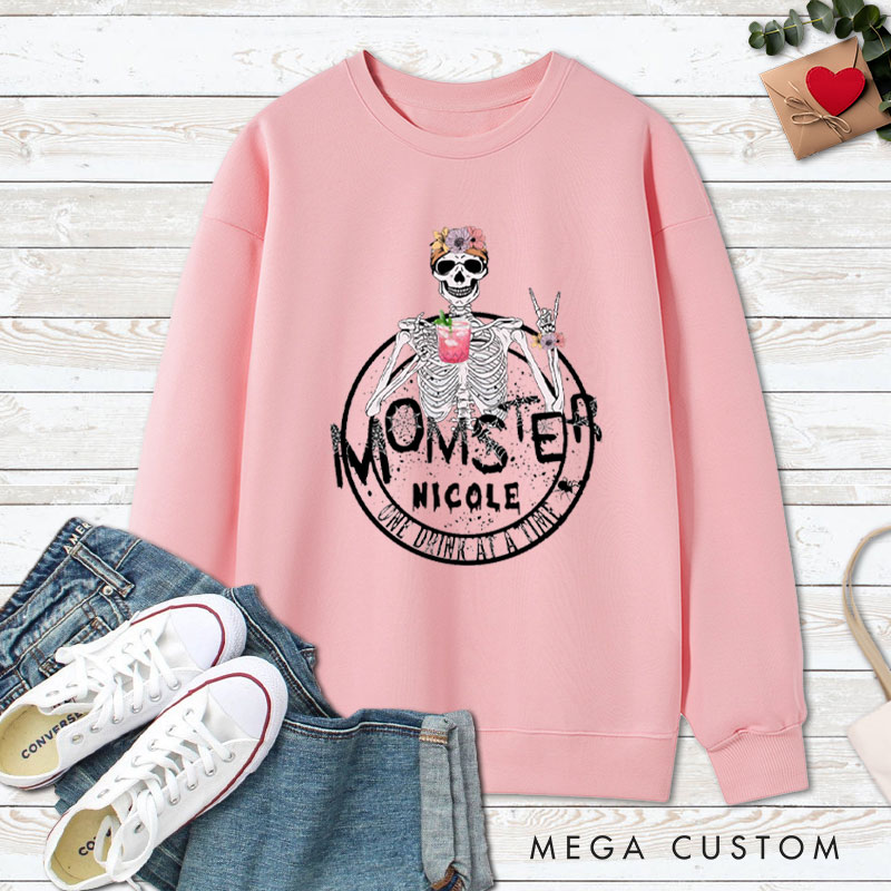 Personalized Dadster and Momster Skeleton Couple Halloween Couple Sweatshirt