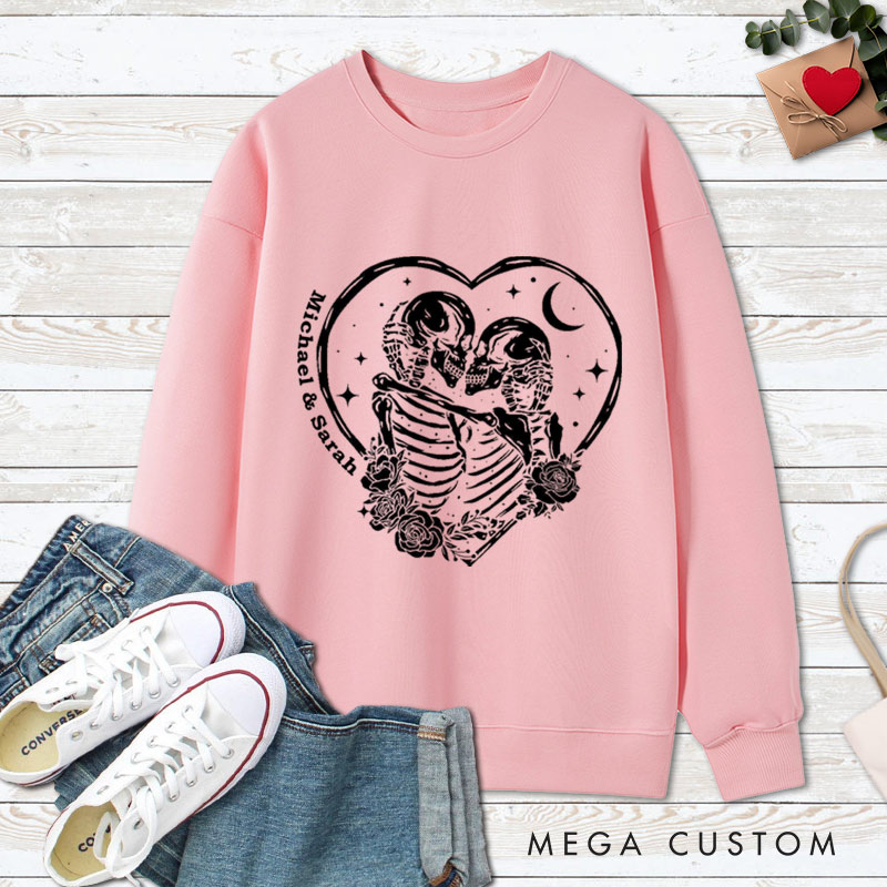 Personalized Eternal Love Skeleton Couple in Heart Halloween Couple Sweatshirt