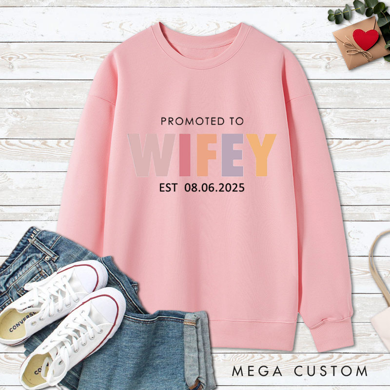 Personalized Playful Promoted to Hubby and Wifey Matching Wedding Couple Sweatshirt