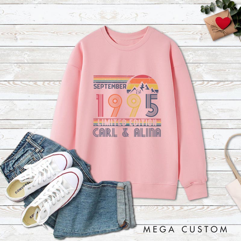 Personalized Couple 30th Anniversary Sweatshirt Limited Edition 1995 - Anniversary Retro Sweatshirt Wife Husband 30th Anniversary Top for Couple