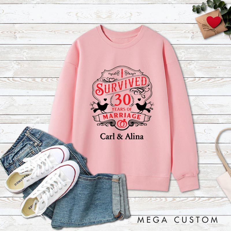 Personalized Couple 30th Anniversary Sweatshirt I Survived 30 Years of Marriage Anniversary Top Vintage Wife Husband Anniversary Outfit