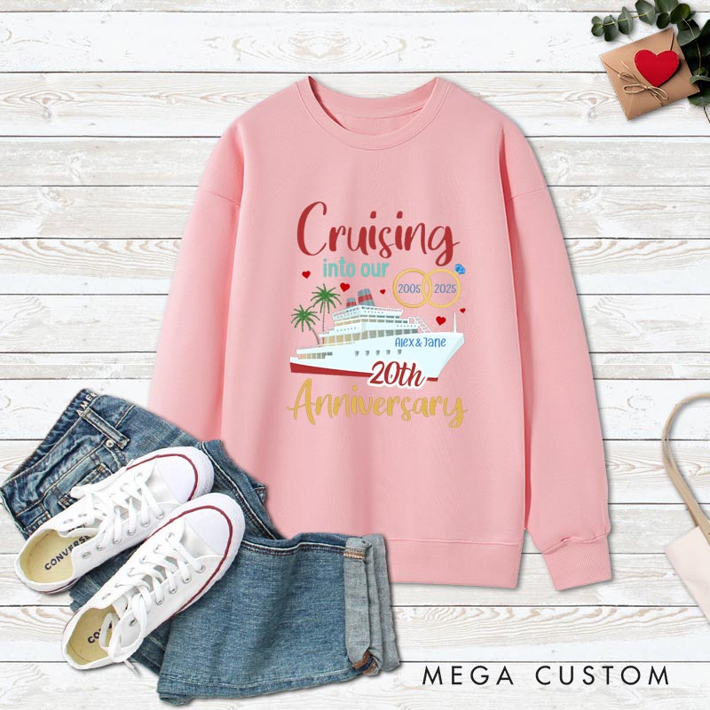 Personalized Couple 20th Cruise Anniversary Sweatshirt Cruising into Our 20th Anniversary Top Romantic Celebration Anniversary Sweatshirt