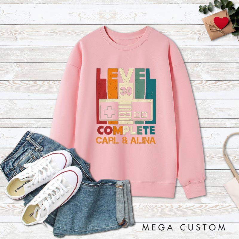 Personalized Couple 30th Anniversary Sweatshirt Level 30 Complete Funny Anniversary Outfit Vintage Couple Sweatshirt for Husband Wife