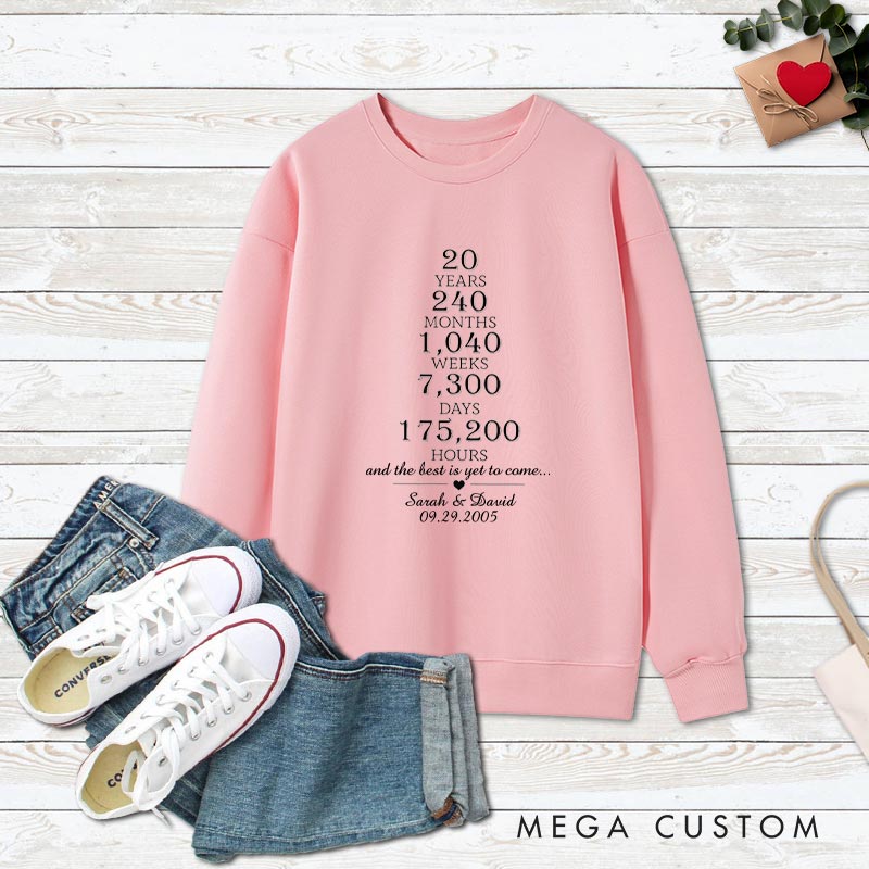 Personalized Couple 20th Anniversary Sweatshirt 20 Years of Love Milestone Anniversary Outfit Couple Anniversary Sweatshirt for Wife Husband