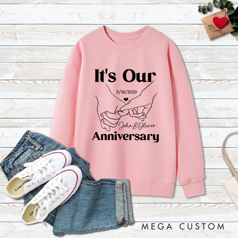 Personalized Couple 5th Anniversary Sweatshirt It's Our Anniversary - Romantic Line Art Outfit Couple Sweatshirt for Boyfriend Girlfriend