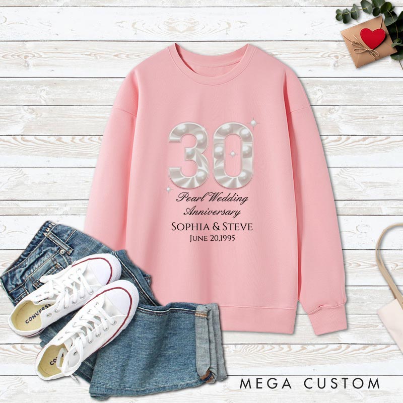 Personalized Couple 30th Anniversary Sweatshirt 30th Pearl Wedding Anniversary Outfit Elegant Celebration Couple Gift Sweatshirt for Husband Wife 