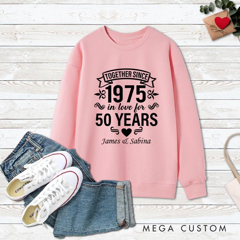 Personalized Couple 50th Anniversary Sweatshirt Together Since 1975 50 Years of Love Anniversary Humorous Golden Sweatshirt Couple Gift Top