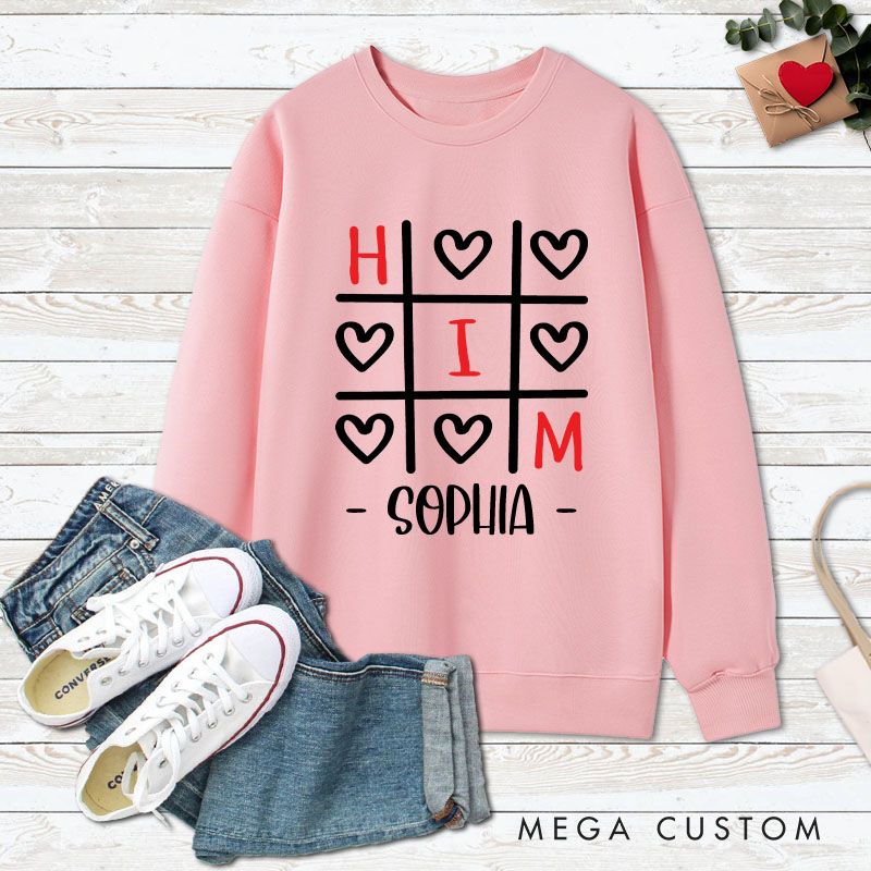 Personalized Couple Tic-Tac-Toe Her and Him Matching Sweatshirt Couple Valentine's Day Sweatshirt for Husband Wife Boyfriend Girlfriend