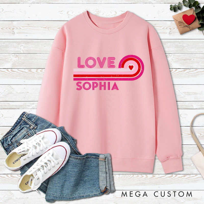 Personalized Couple Retro LOVE Matching Sweatshirt with Name Couple Valentine's Day Sweatshirt for Husband Wife Boyfriend Girlfriend