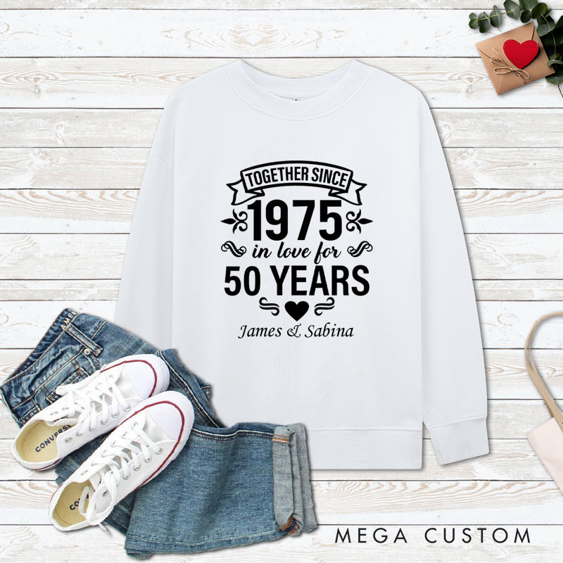 Personalized Couple 50th Anniversary Sweatshirt Together Since 1975 50 Years of Love Anniversary Humorous Golden Sweatshirt Couple Gift Top