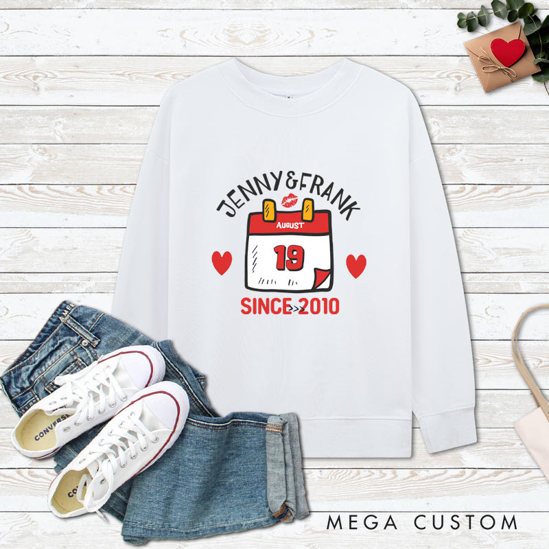 Personalized Couple 15th Anniversary Sweatshirt Special Date Calendar Designed Anniversary Outfit Couple Gift Sweatshirt for Wife Husband