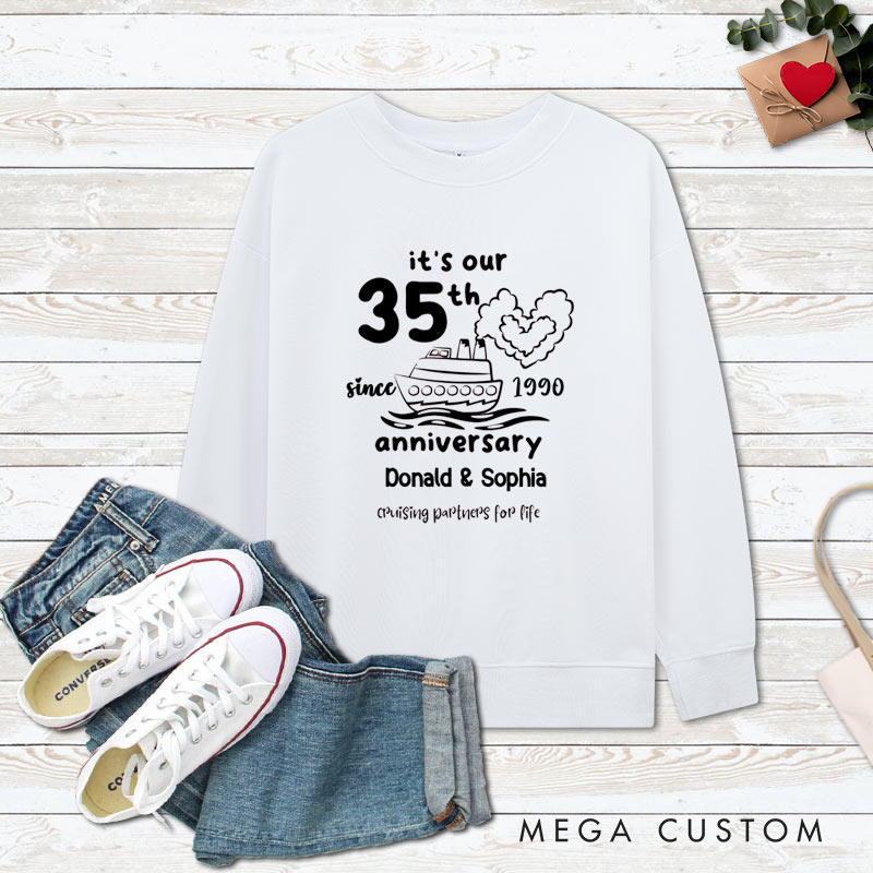 Personalized Couple 35th Anniversary Sweatshirt Cruising Partners for Life Anniversary Outfit for Couples Wife Husband Gift Sweatshirt