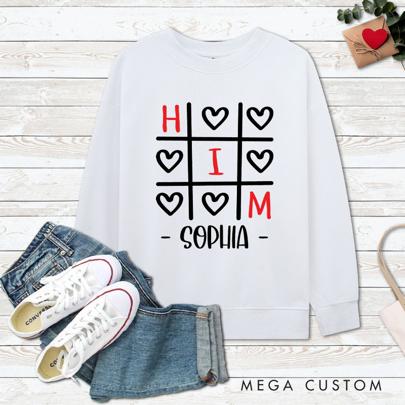 Personalized Couple Tic-Tac-Toe Her and Him Matching Sweatshirt Couple Valentine's Day Sweatshirt for Husband Wife Boyfriend Girlfriend