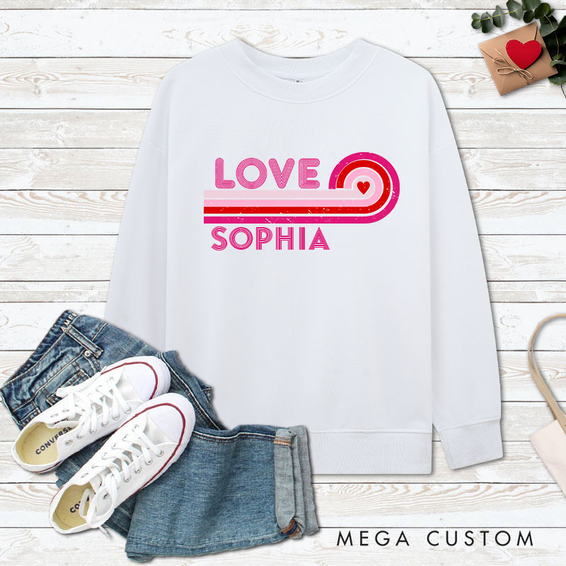 Personalized Couple Retro LOVE Matching Sweatshirt with Name Couple Valentine's Day Sweatshirt for Husband Wife Boyfriend Girlfriend