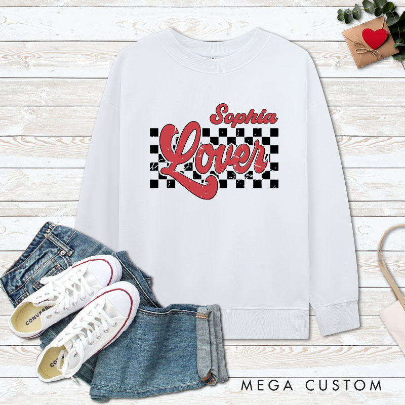 Personalized Couple Checkered Lover Matching Sweatshirt Couple with Name Valentine's Day Sweatshirt for Husband Wife Boyfriend Girlfriend