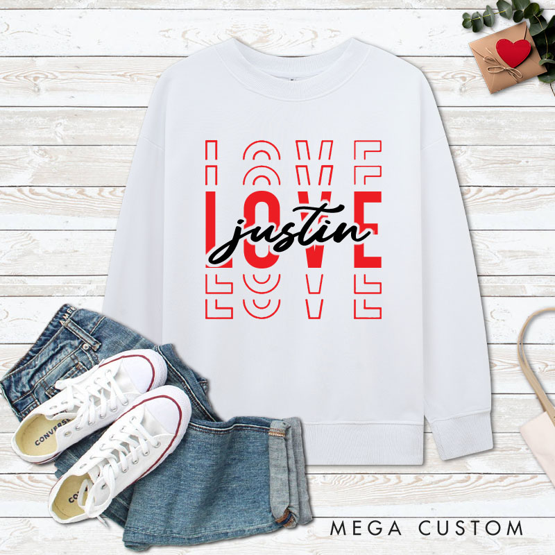 Personalized Couple Red Love Matching Sweatshirt with Name Couple Valentine's Day Sweatshirt for Husband Wife Boyfriend Girlfriend