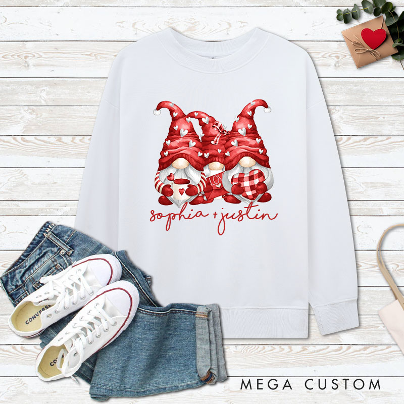 Personalized Couple Red Gnome with Heart Matching Sweatshirt Couple Valentine's Day Sweatshirt for Husband Wife Boyfriend Girlfriend