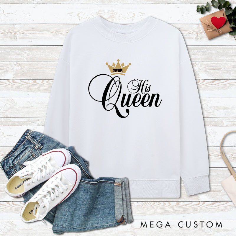 Personalized Couple Her King and His Queen Matching Sweatshirt Couple Valentine's Day Sweatshirt for Husband Wife Boyfriend Girlfriend