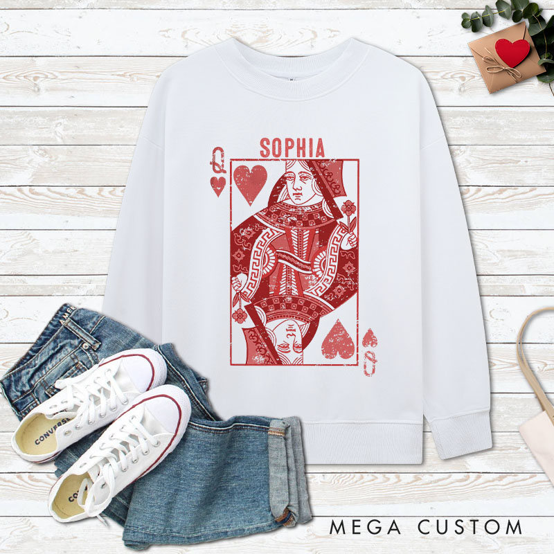 Personalized Couple King and Queen of Hearts Matching Sweatshirt Couple Valentine's Day Sweatshirt for Husband Wife Boyfriend Girlfriend