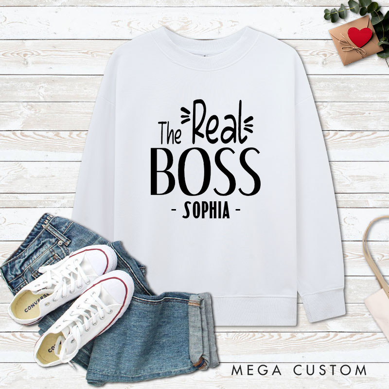 Personalized Couple The Boss and The Real Boss Matching Sweatshirt Couple Valentine's Day Sweatshirt for Husband Wife Boyfriend Girlfriend