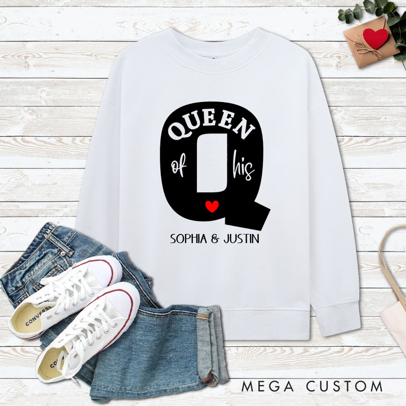 Personalized Couple King of Her Heart and Queen of His Heart Sweatshirt Couple Valentine's Day Sweatshirt for Husband Wife Boyfriend Girlfriend