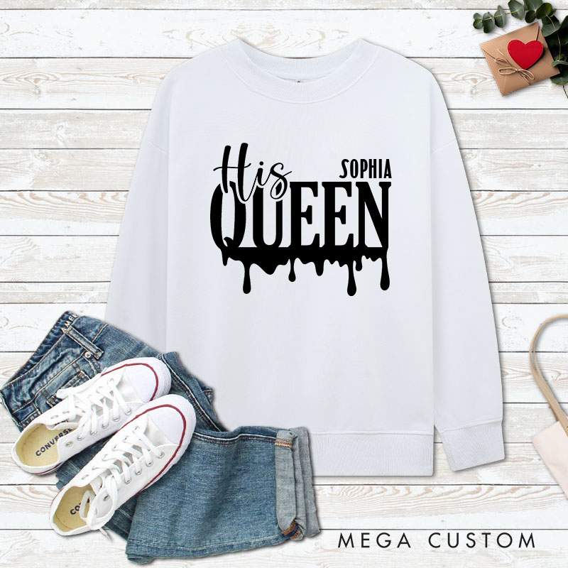 Personalized Couple Charming Her King and His Queen Matching Sweatshirt Couple Valentine's Day Sweatshirt for Husband Wife Boyfriend Girlfriend