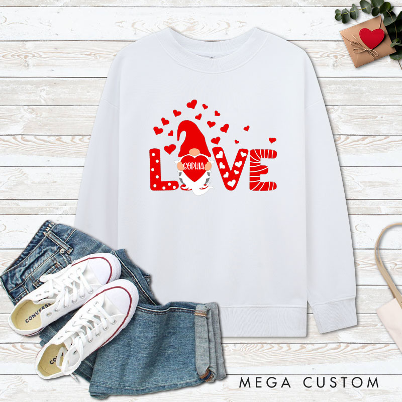 Personalized Couple Red Gnome with Heart Matching Sweatshirt Couple Valentine's Day Sweatshirt for Husband Wife Boyfriend Girlfriend