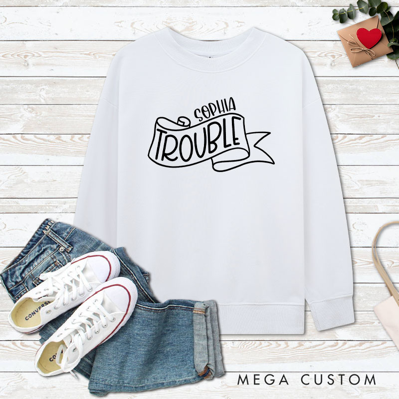 Personalized Couple Double and Trouble Matching Sweatshirt Couple Valentine's Day Sweatshirt for Husband Wife Boyfriend Girlfriend