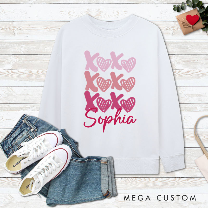 Personalized Couple Playful XOXO with Heart Sweatshirt Couple Valentine's Day Sweatshirt for Husband Wife Boyfriend Girlfriend