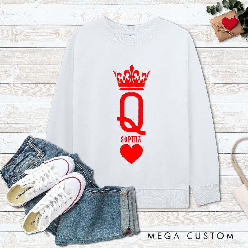 Personalized Couple Minimalist King and Queen with Crown Matching Sweatshirt Couple Valentine's Day Sweatshirt for Husband Wife Boyfriend Girlfriend