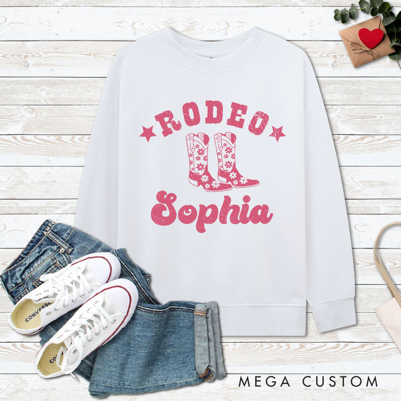Personalized Couple Rodeo Bull Skull and Cowgirl Boot Matching Sweatshirt Couple Valentine’s Day Sweatshirt for Husband Wife Boyfriend Girlfriend