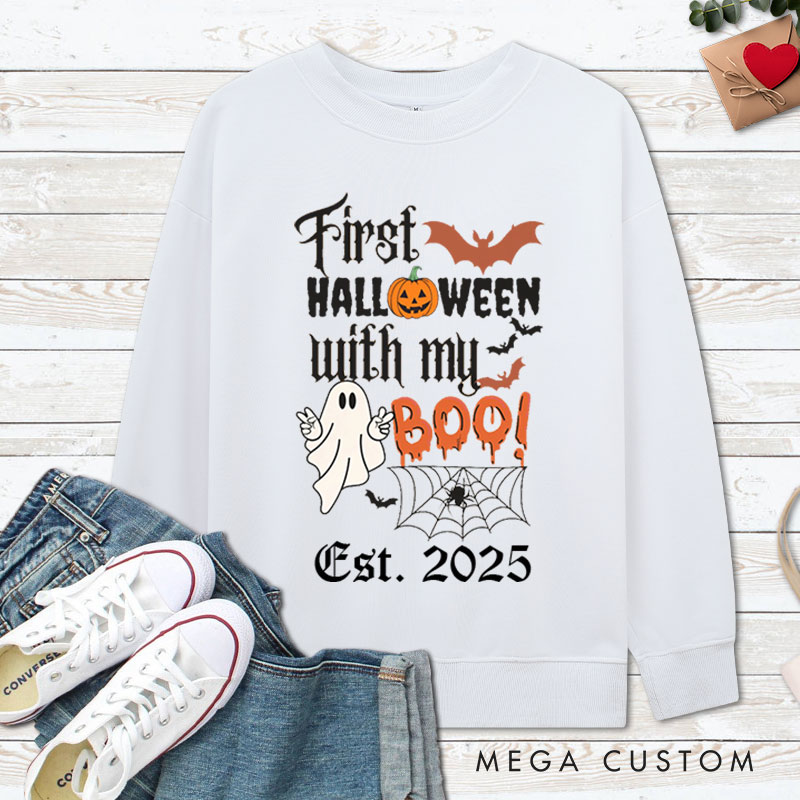 Personalized First Halloween with My Boo Ghost and Pumpkin Couple Sweatshirt