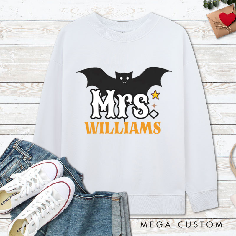 Personalized Mr and Mrs Bat Design with Halloween Theme Couple Sweatshirt