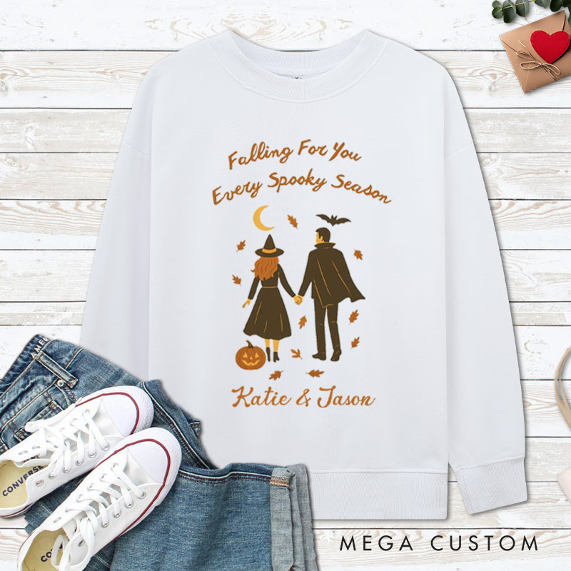 Personalized Falling for You Every Spooky Season Halloween Couple Sweatshirt