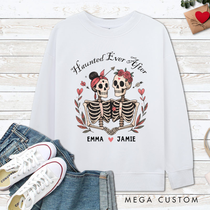 Personalized Haunted Ever After Skeleton Couple Halloween Couple Sweatshirt